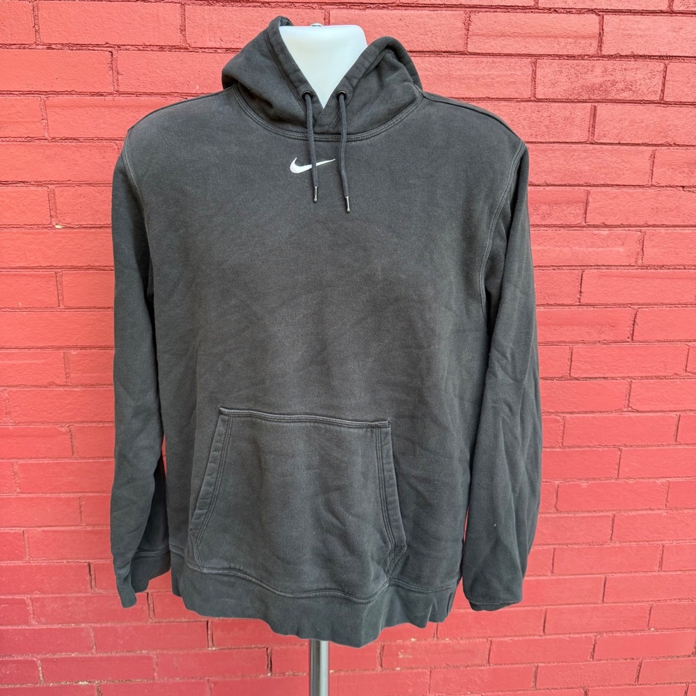 Vintage y2K Nike Center Swoosh Logo Hoodie Mens Medium Sweatshirt Blank Black‎